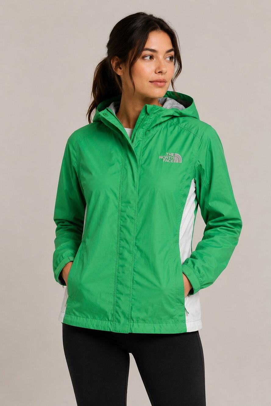 The North Face Women’s Medium Green & White Hooded HyVent Rain Jacket Shell M